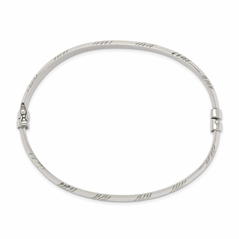 Sterling Silver Diamond-cut 6mm Hinged Bangle and 4x25mm - 10.15g