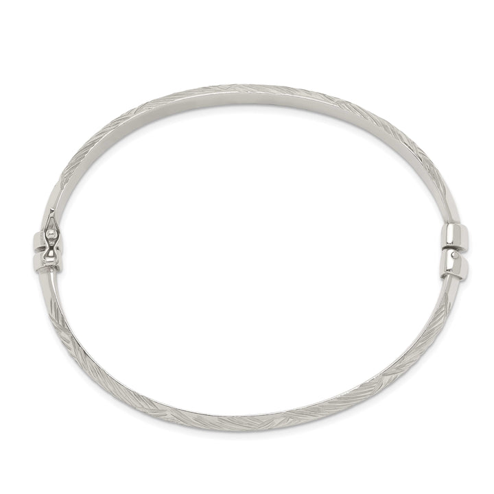 Sterling Silver Diamond-cut 7.5mm Hinged Bangle and 5x25mm Hoop