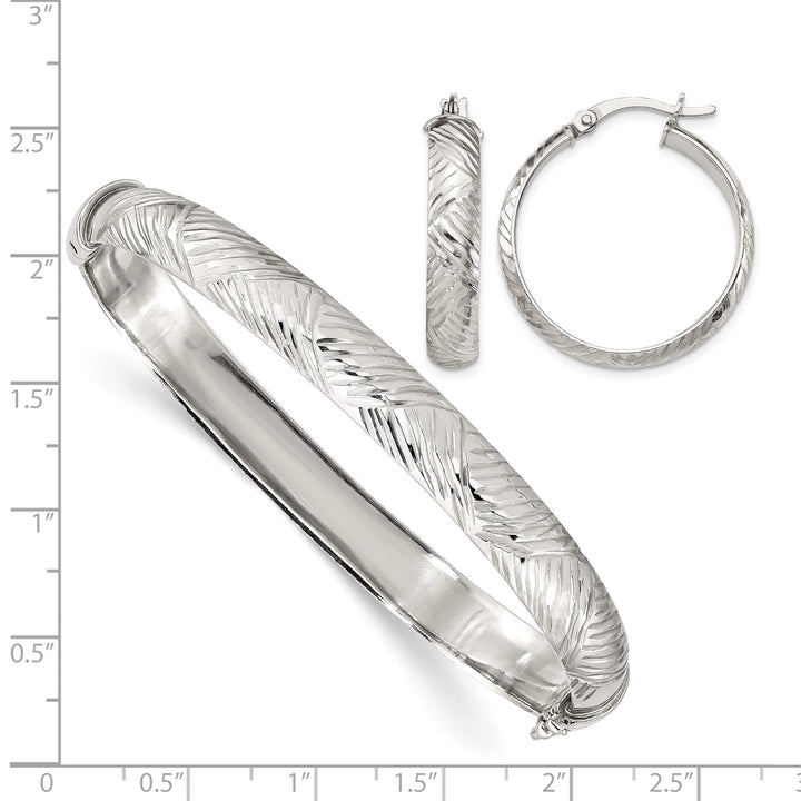 Sterling Silver Diamond-cut 7.5mm Hinged Bangle and 5x25mm Hoop