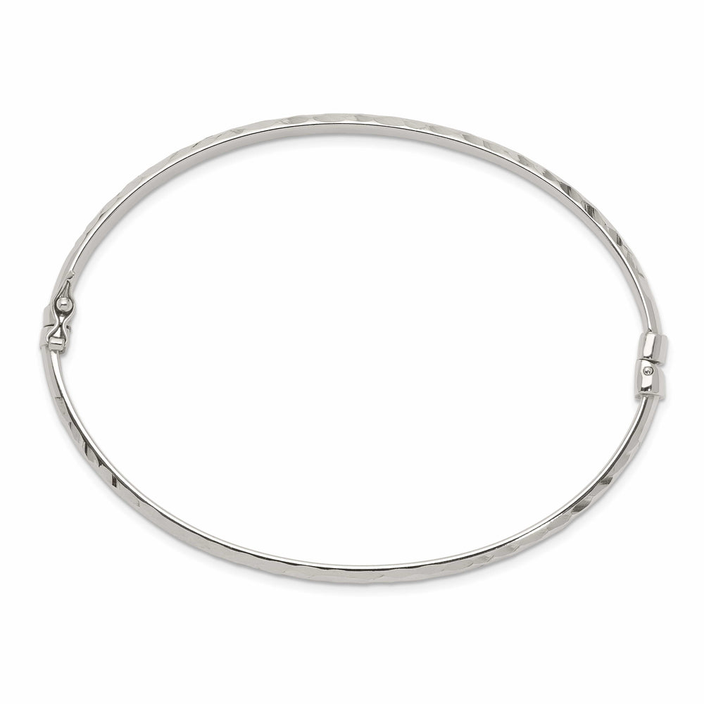 Sterling Silver Diamond-cut 4mm Hinged Bangle and 3x25mm Hoop - 7.36g