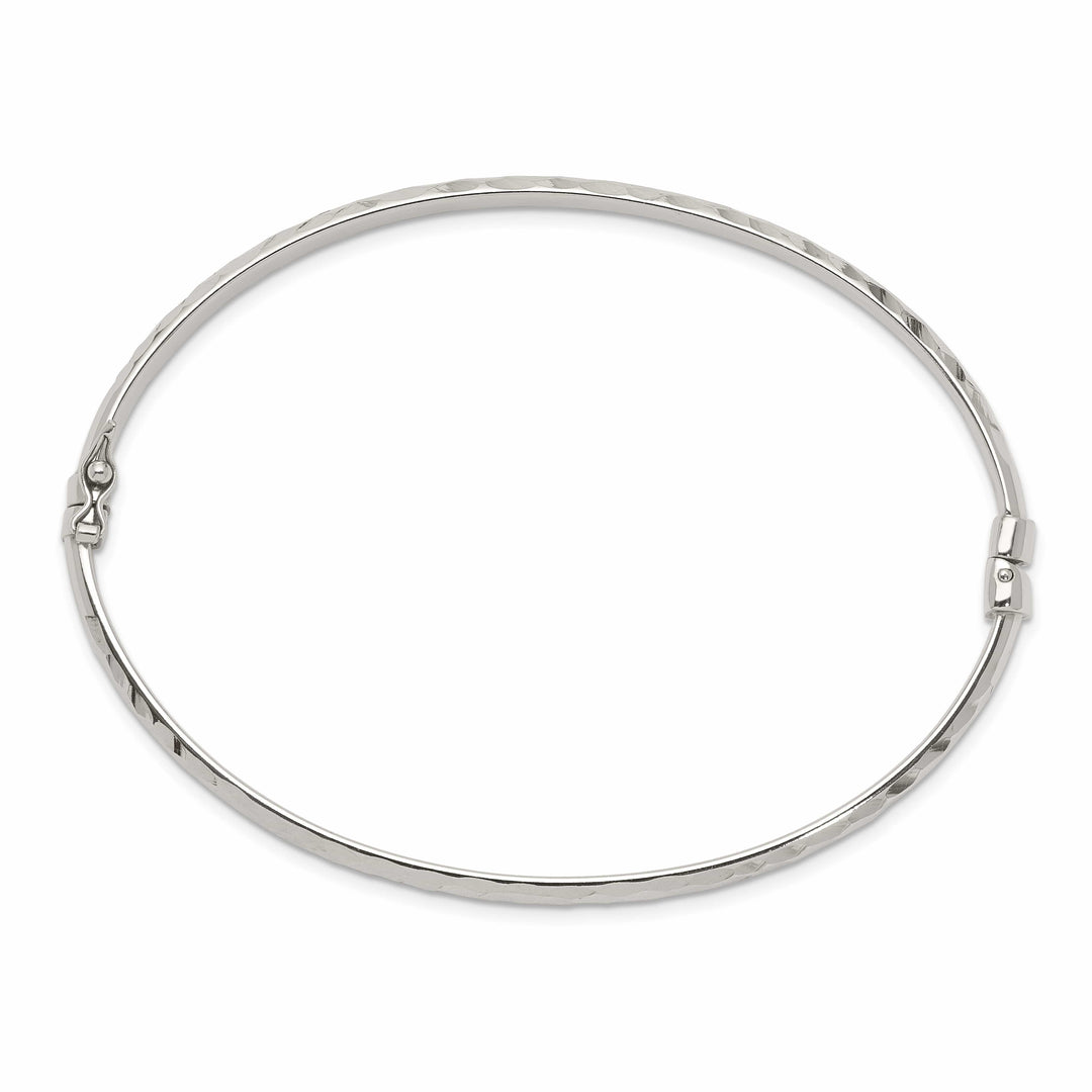 Sterling Silver Diamond-cut 4mm Hinged Bangle and 3x25mm Hoop - 7.36g