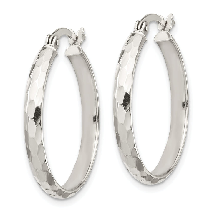 Sterling Silver Diamond-cut 4mm Hinged Bangle and 3x25mm Hoop - 7.36g