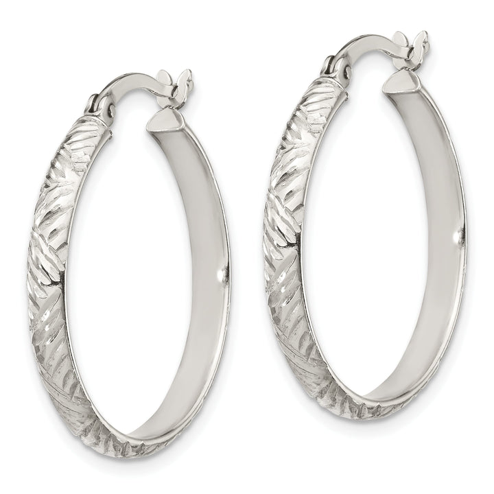 Sterling Silver Diamond-cut 4mm Hinged Bangle and 3x25mm Hoop - 7.32g