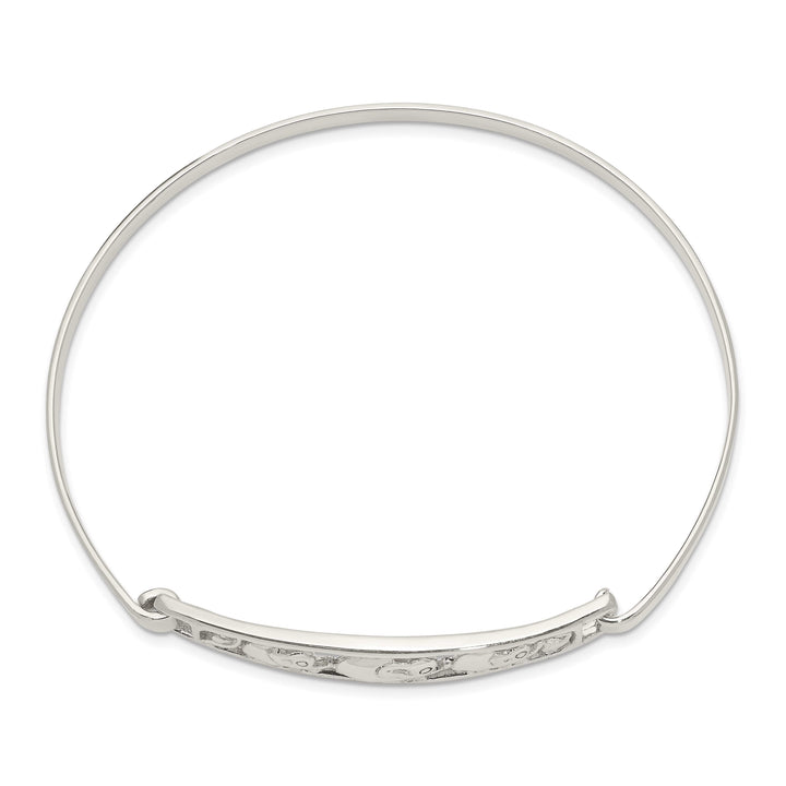 Sterling Silver Polished Elephant Hinged Hook Closure Bangle