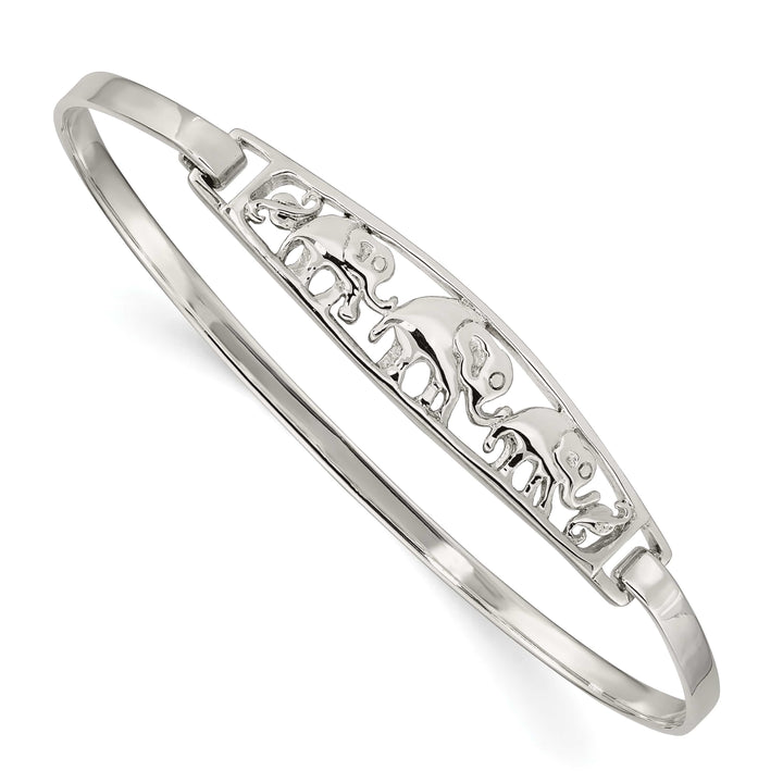 Sterling Silver Polished Elephant Hinged Hook Closure Bangle