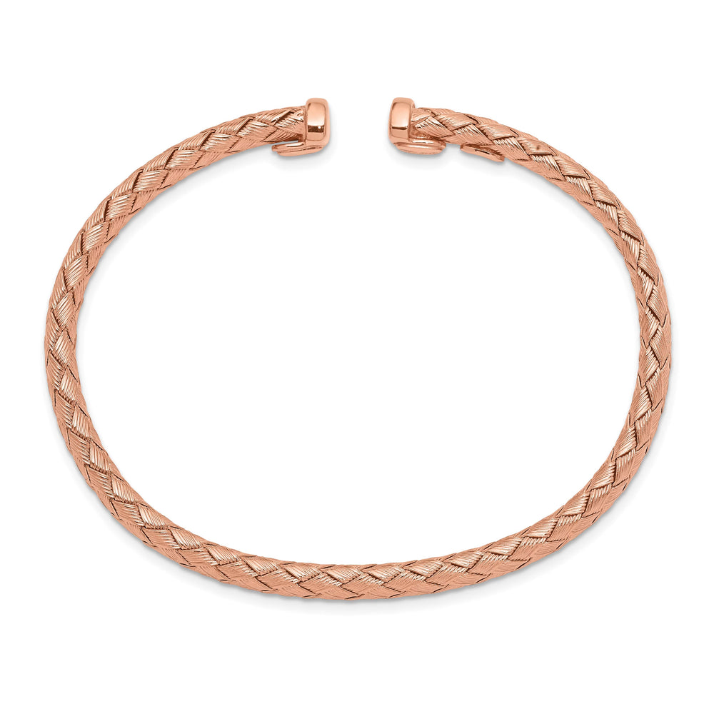 Sterling Silver Rose-tone Polished Braided Texture Flexible Bangle