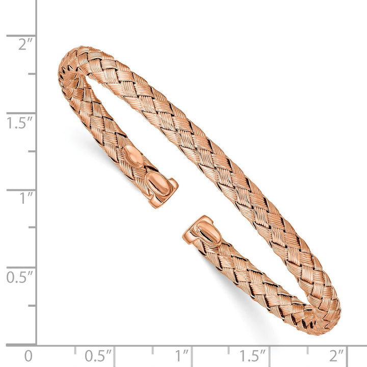 Sterling Silver Rose-tone Polished Braided Texture Flexible Bangle