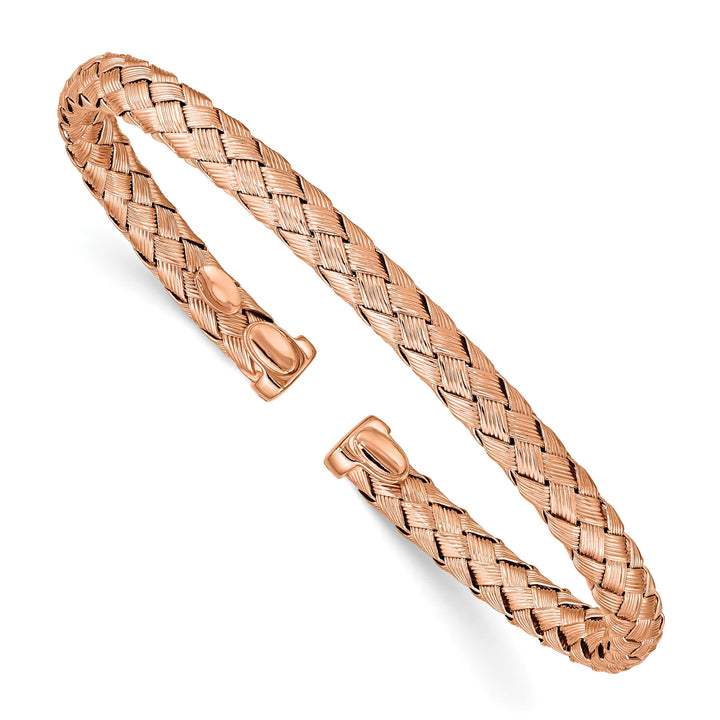 Sterling Silver Rose-tone Polished Braided Texture Flexible Bangle
