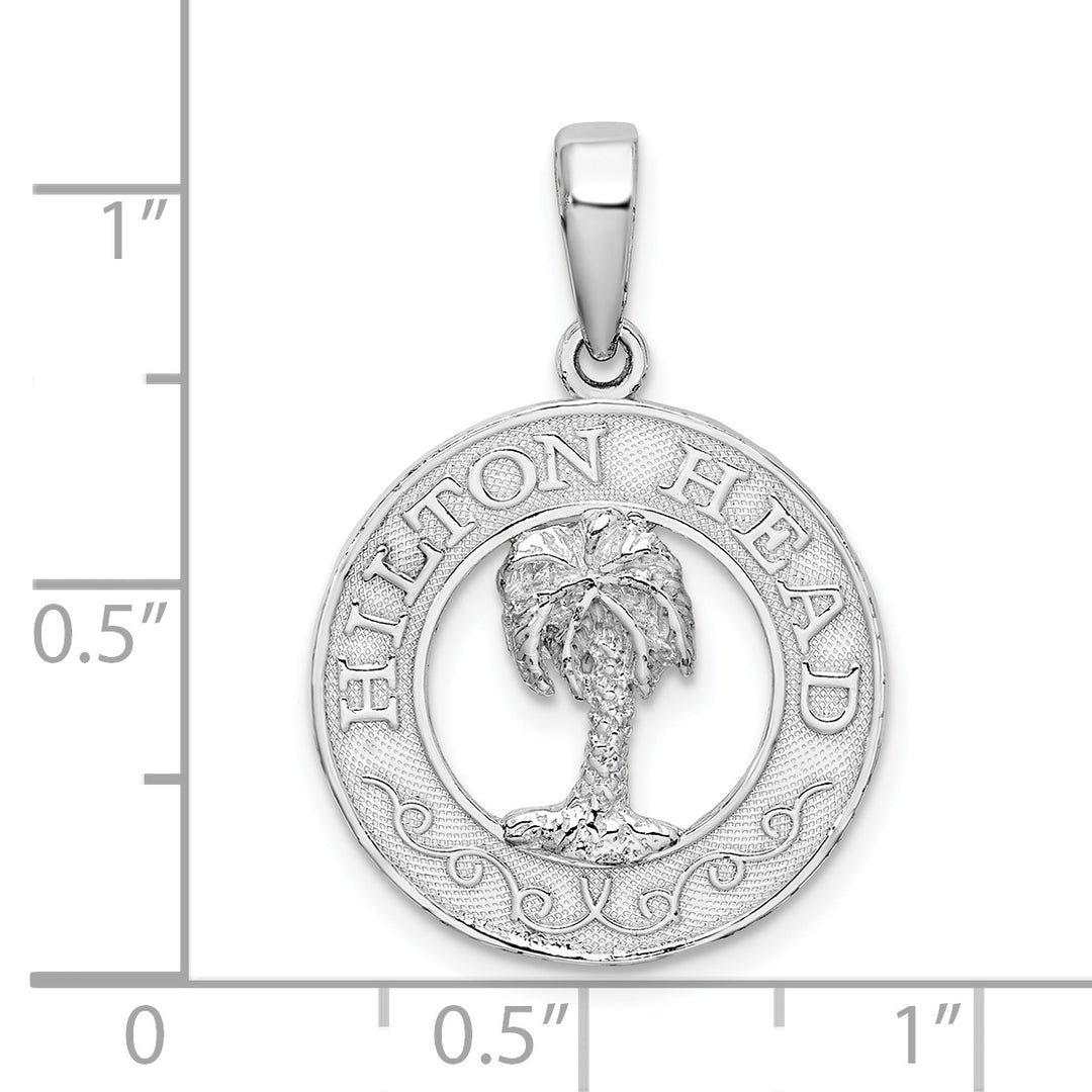 Sterling Silver Hilton Head with Palm Tree Round Pendant