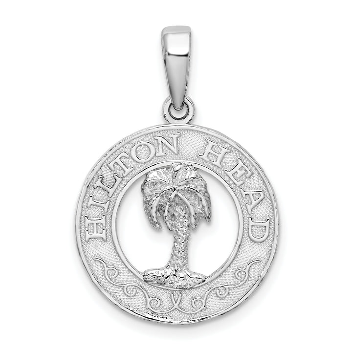 Sterling Silver Hilton Head with Palm Tree Round Pendant