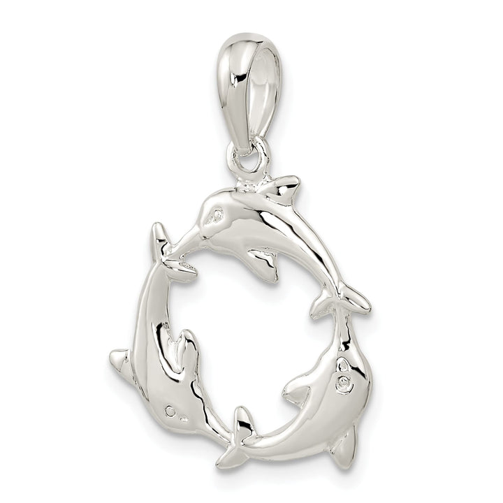 Sterling Silver 3 Dolphin Circle Pendant