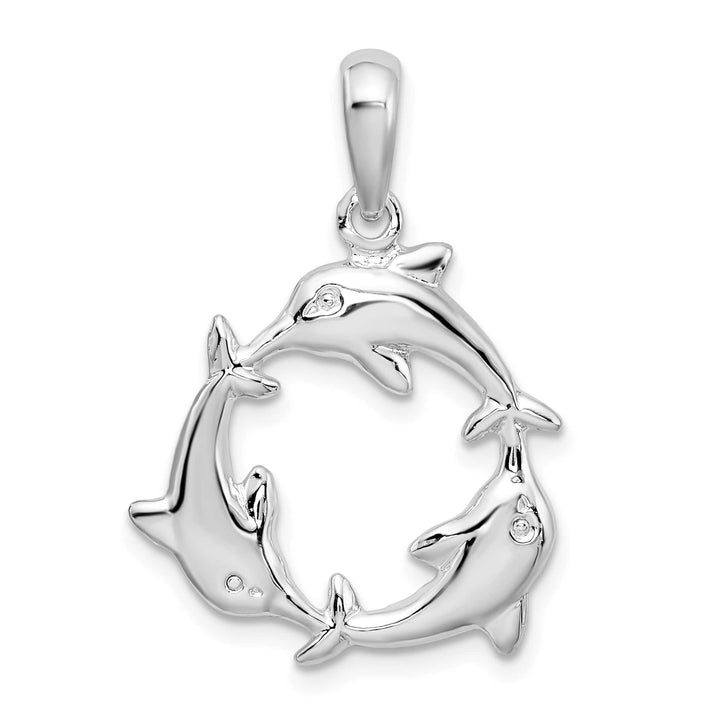 Sterling Silver 3 Dolphin Circle Pendant