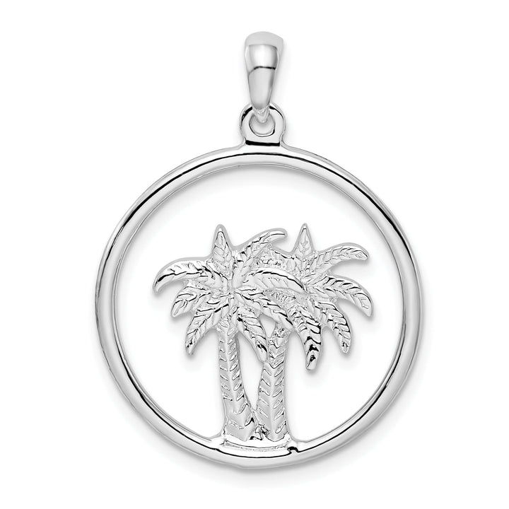 Sterling Silver Double Palm Tree Circle Pendant