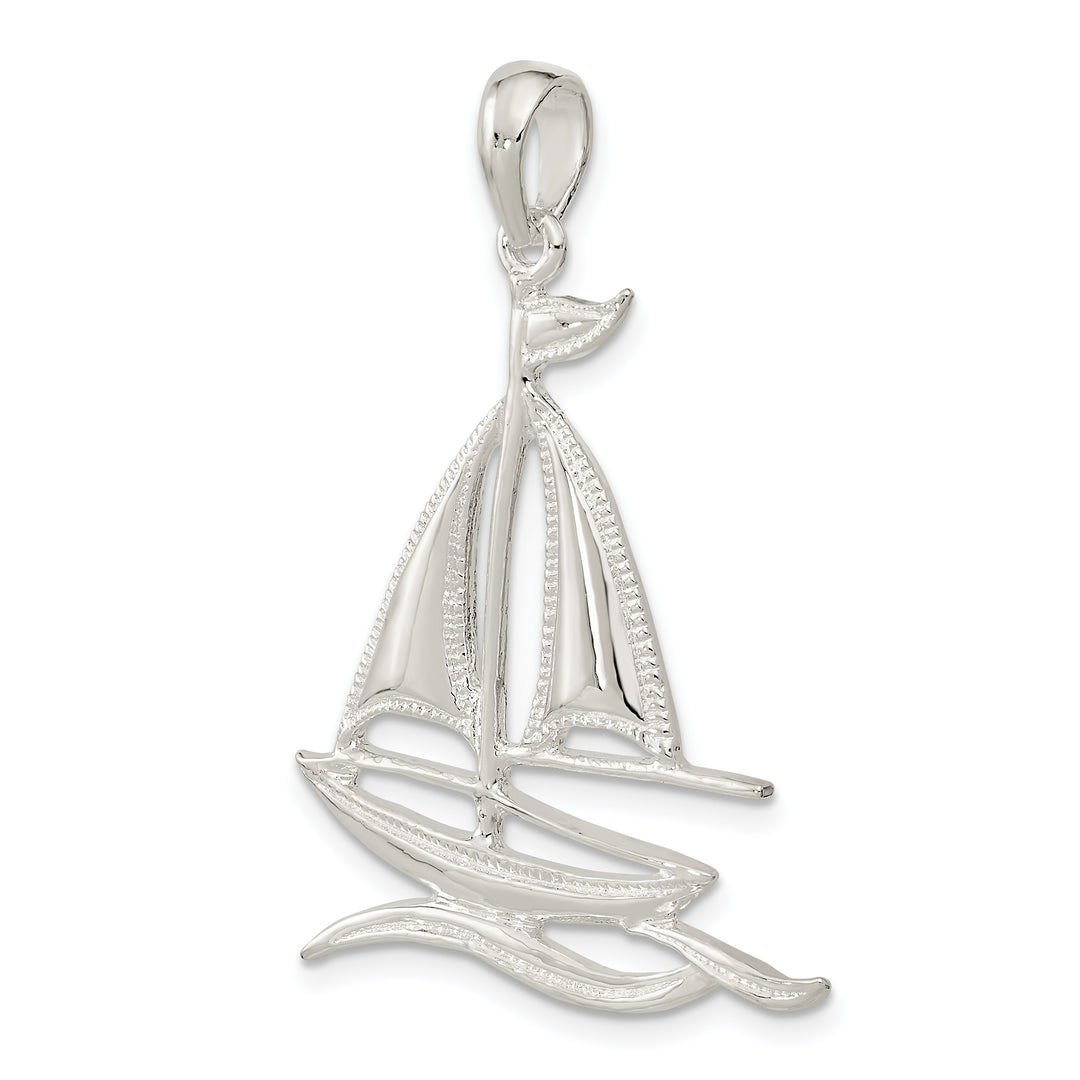 Sterling Silver and Textured Sailboat on Water Pendant