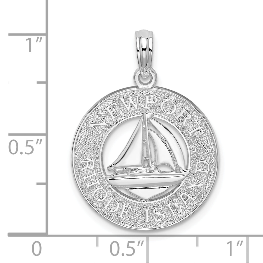 Sterling Silver Newport Rhode Island with Sailboat Circle Pendant