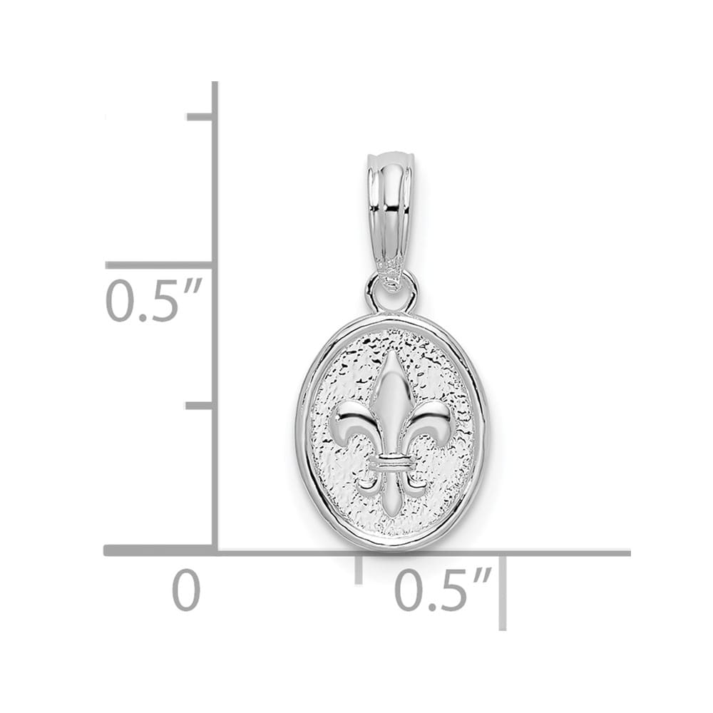 Lovely Rita's Pendants & Charms Sterling Silver Polished and Textured Fleur de Lis Small Oval Pendant
