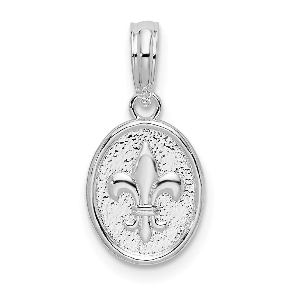 Lovely Rita's Pendants & Charms Sterling Silver Polished and Textured Fleur de Lis Small Oval Pendant