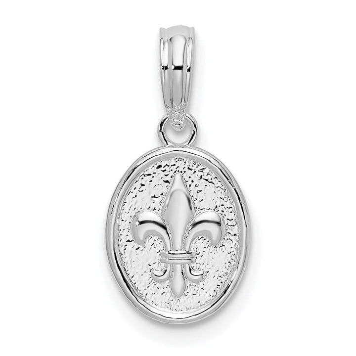 Lovely Rita's Pendants & Charms Sterling Silver Polished and Textured Fleur de Lis Small Oval Pendant