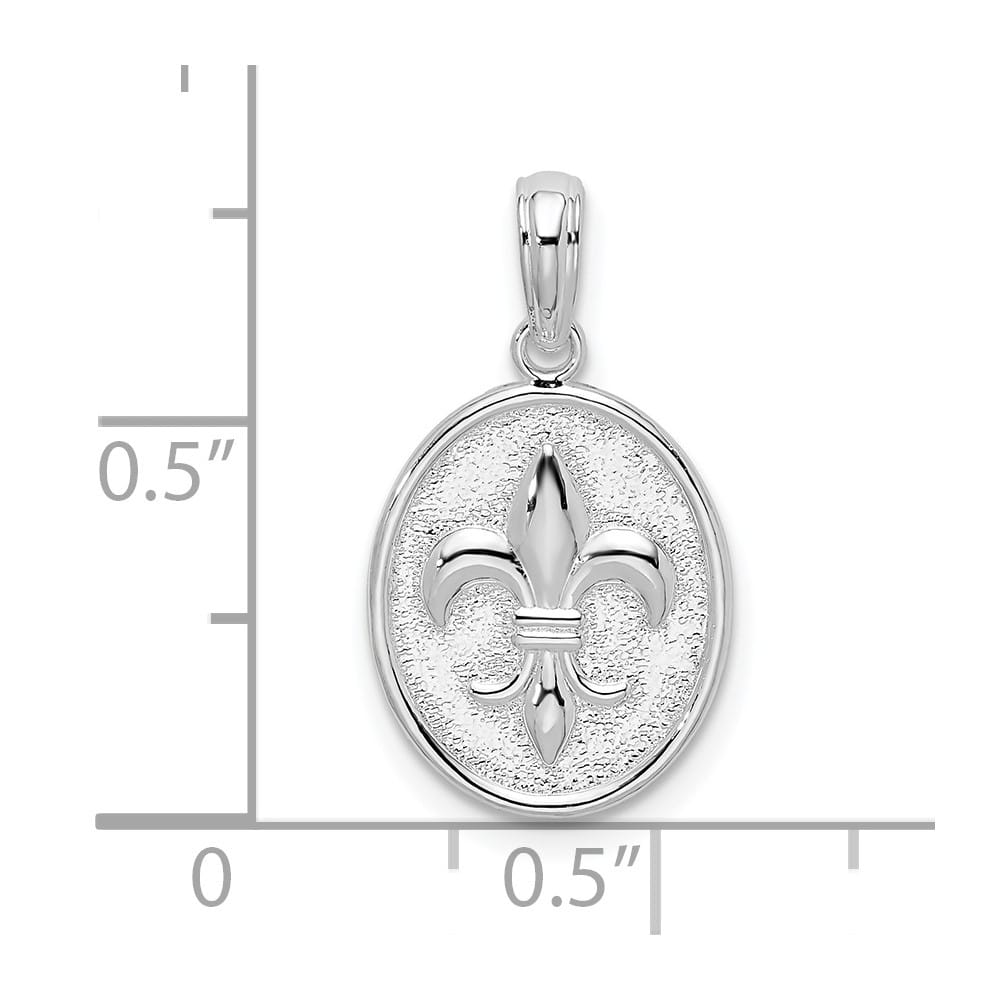 Lovely Rita's Pendants & Charms Sterling Silver 11mm Polished and Textured Fleur de Lis Oval Pendant