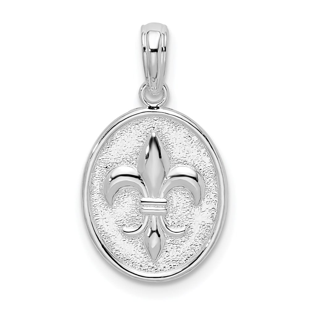 Lovely Rita's Pendants & Charms Sterling Silver 11mm Polished and Textured Fleur de Lis Oval Pendant