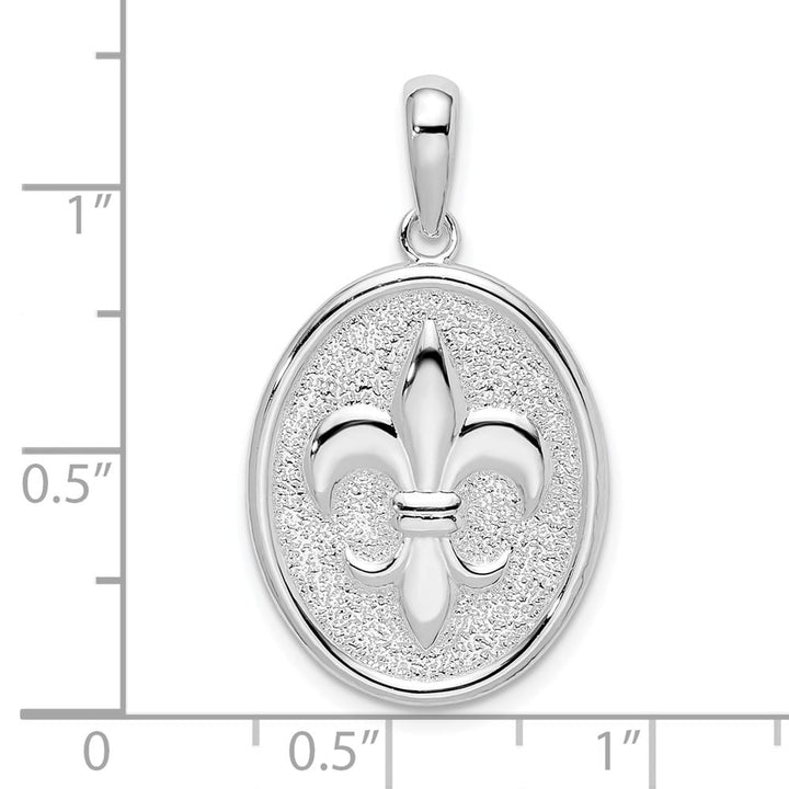 Lovely Rita's Pendants & Charms Sterling Silver 17mm Polished and Textured Fleur de Lis Oval Pendant