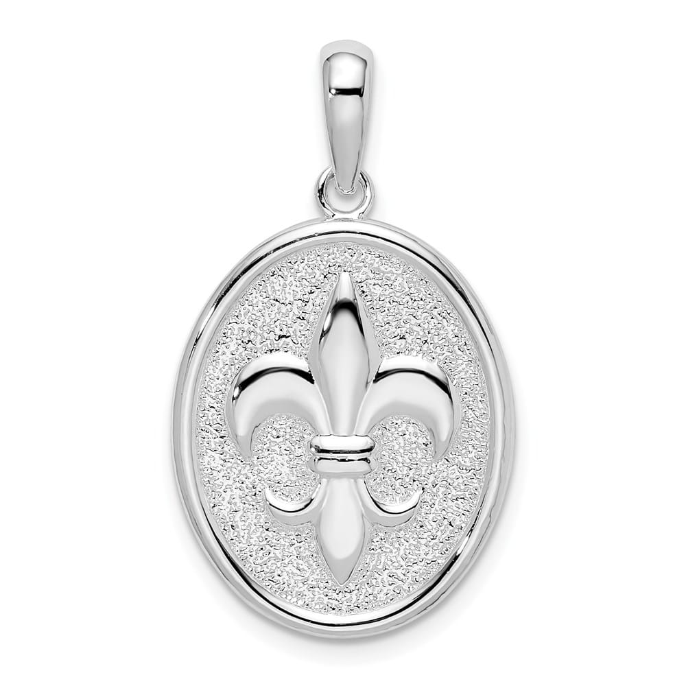 Lovely Rita's Pendants & Charms Sterling Silver 17mm Polished and Textured Fleur de Lis Oval Pendant