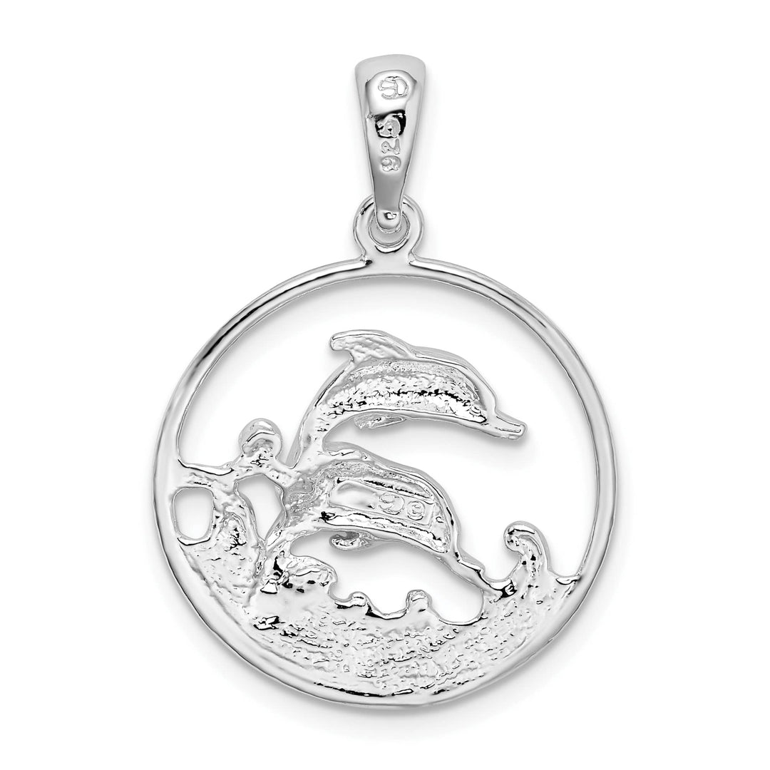 Sterling Silver Dolphins Swimming Oval Pendant