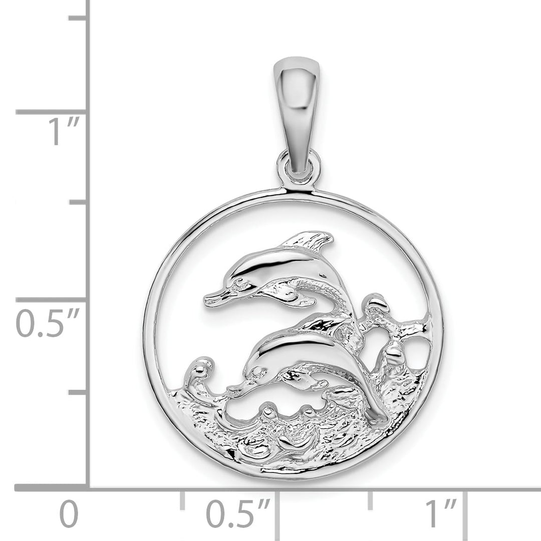 Sterling Silver Dolphins Swimming Oval Pendant
