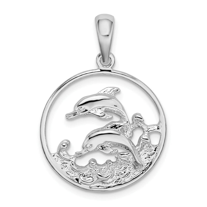 Sterling Silver Dolphins Swimming Oval Pendant