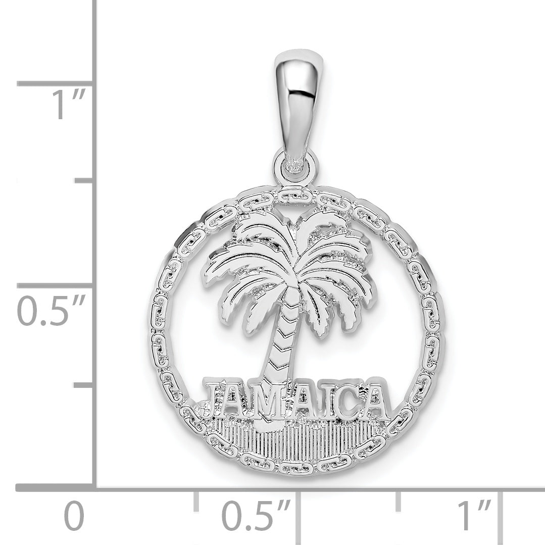 Sterling Silver Jamaica with Palm Tree Cut-Out Disc Pendant