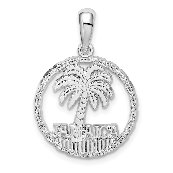 Sterling Silver Jamaica with Palm Tree Cut-Out Disc Pendant
