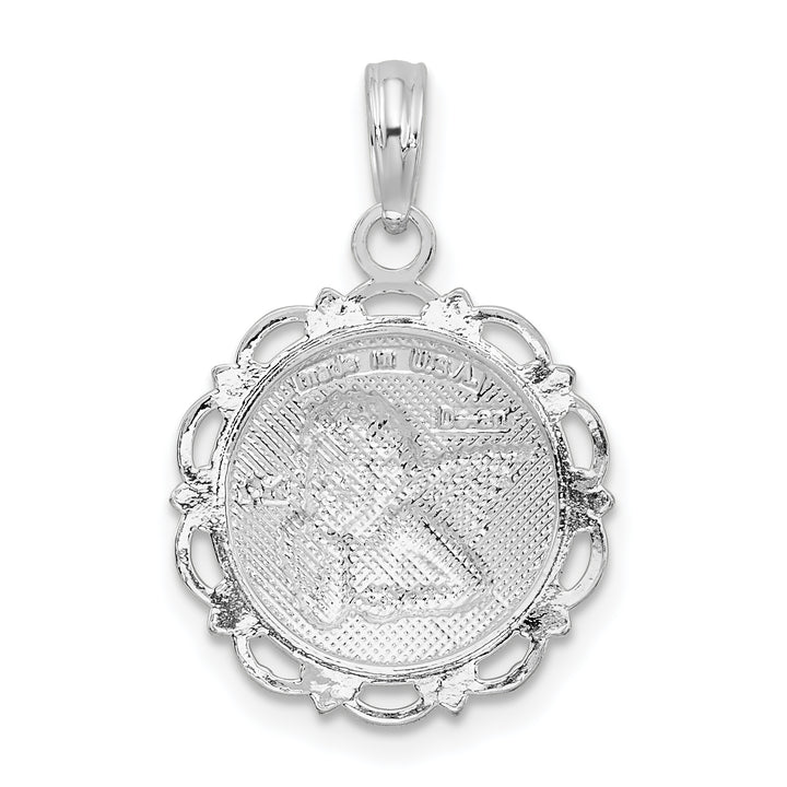 Sterling Silver Polished Scalloped Edge Angel Pendant