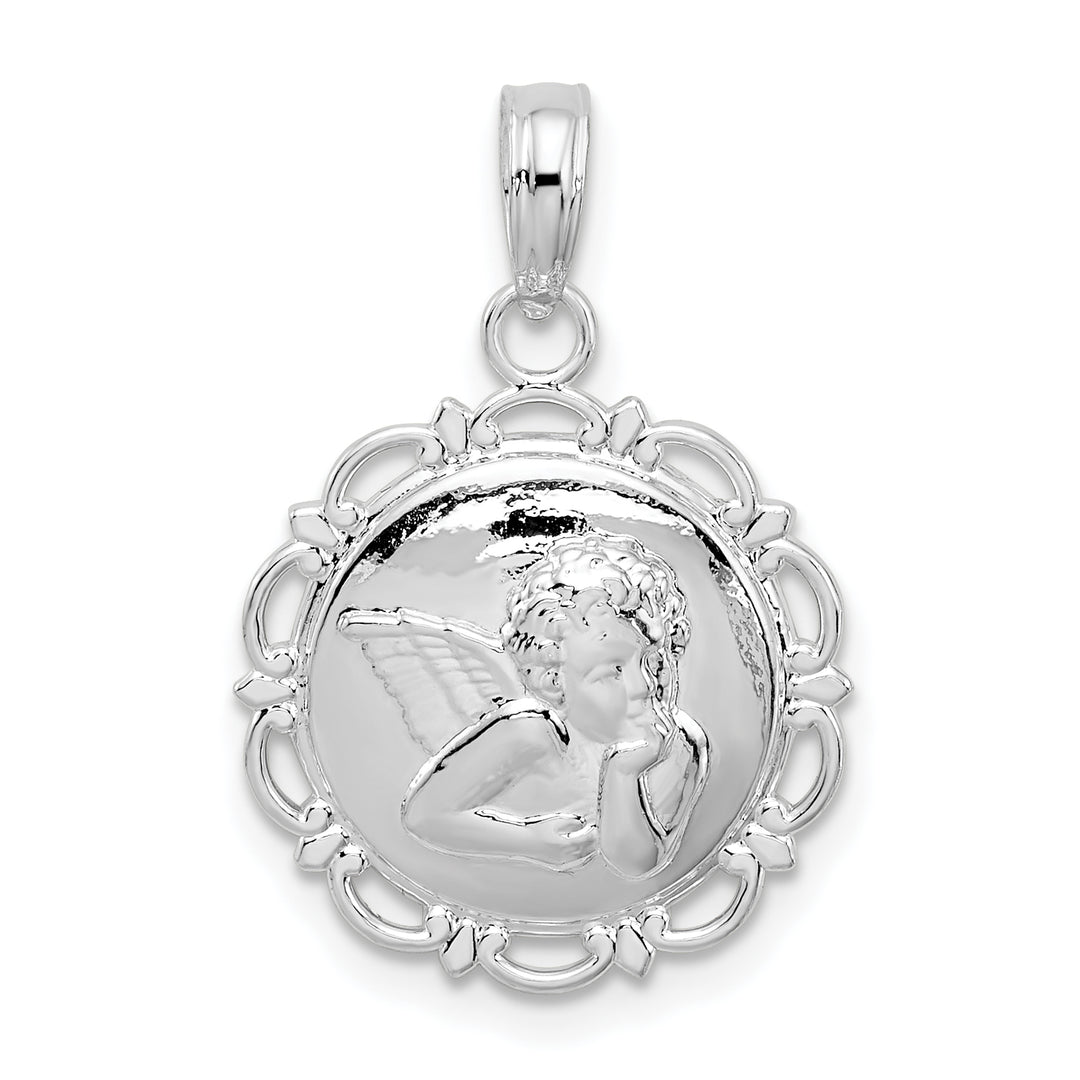 Sterling Silver Polished Scalloped Edge Angel Pendant