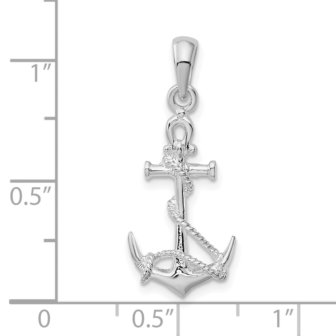 Sterling Silver 3D Anchor with Rope and Shackle Pendant