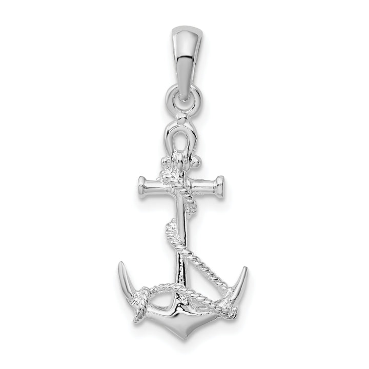 Sterling Silver 3D Anchor with Rope and Shackle Pendant