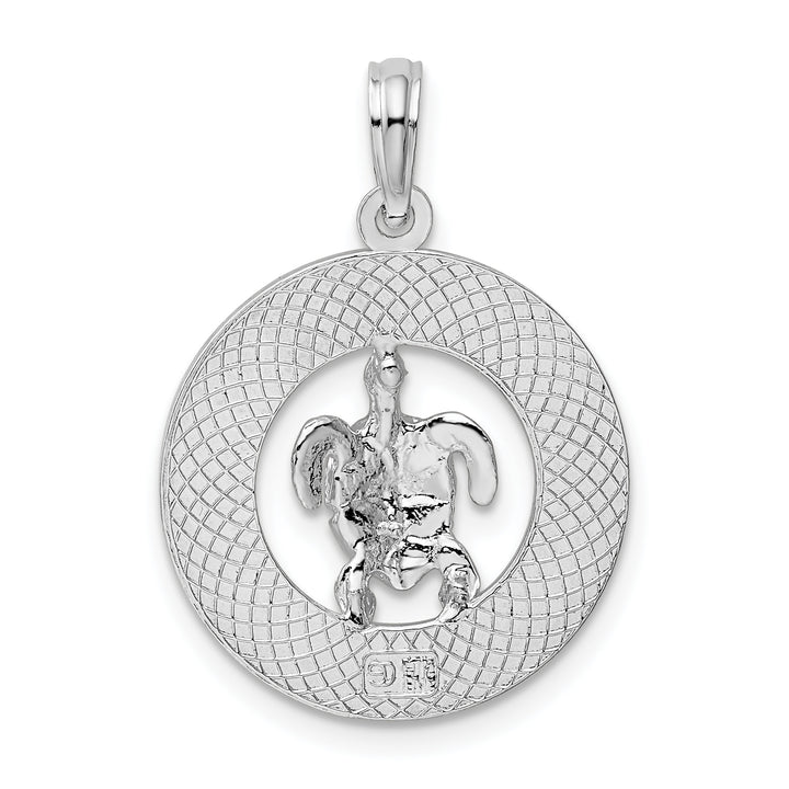 Sterling Silver Turks and Caicos Circle with Turtle Pendant