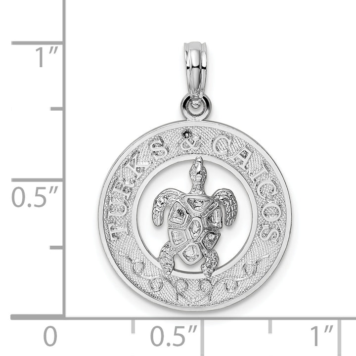 Sterling Silver Turks and Caicos Circle with Turtle Pendant