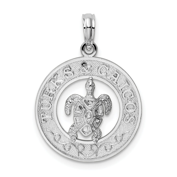 Sterling Silver Turks and Caicos Circle with Turtle Pendant