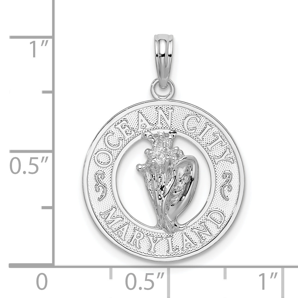 Sterling Silver Ocean City Maryland Circle with Shell Pendant