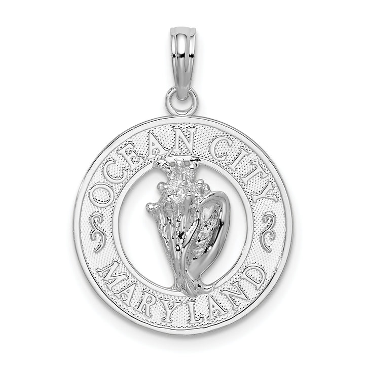 Sterling Silver Ocean City Maryland Circle with Shell Pendant