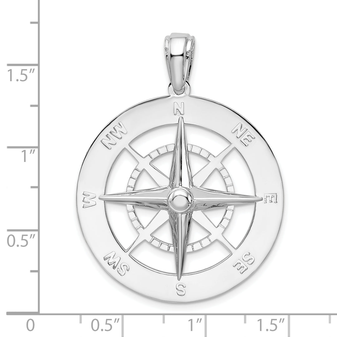Sterling Silver Large Nautical Compass Pendant