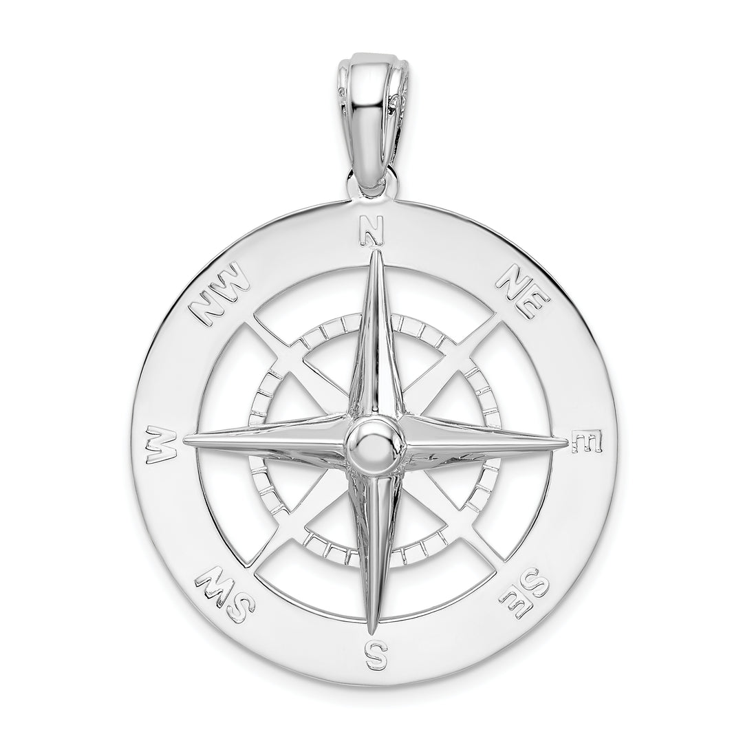 Sterling Silver Large Nautical Compass Pendant