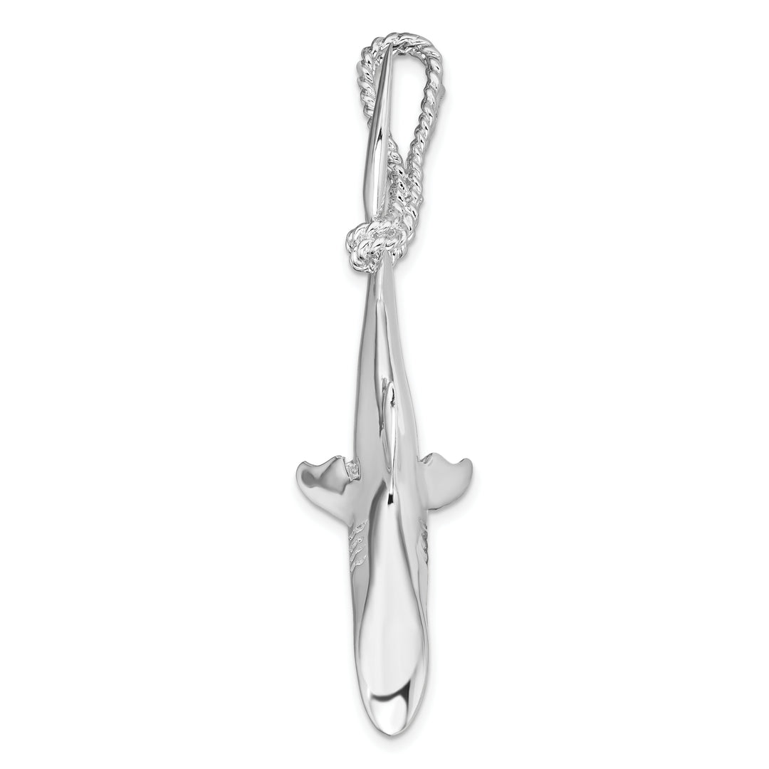 Sterling Silver 3D Shark Hanging from Rope Pendant