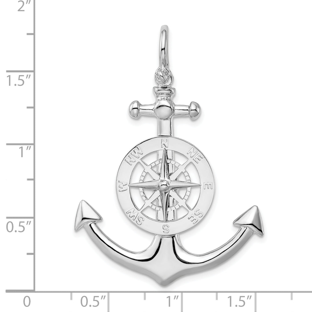 Sterling Silver 3D Large Anchor with Compass Pendant
