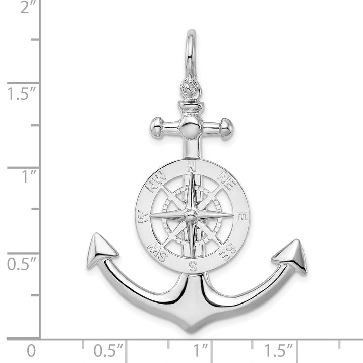 Sterling Silver 3D Large Anchor with Compass Pendant