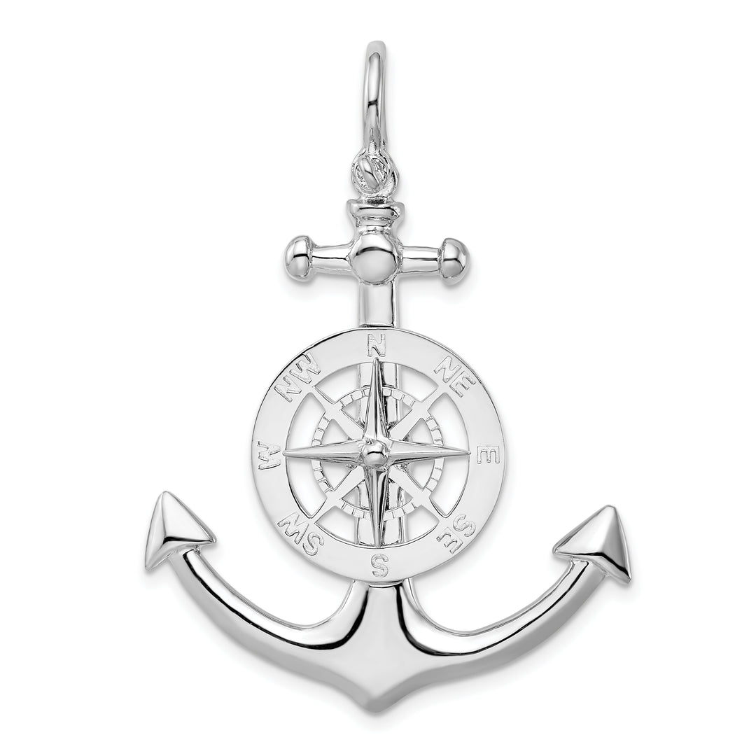 Sterling Silver 3D Large Anchor with Compass Pendant