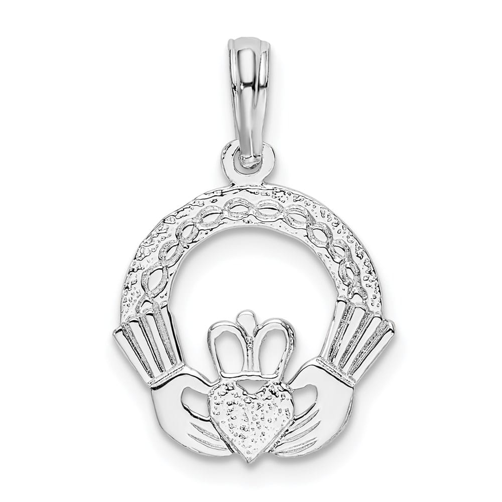 Lovely Rita's Pendants & Charms Sterling Silver Polished and Textured Claddagh Circle Pendant