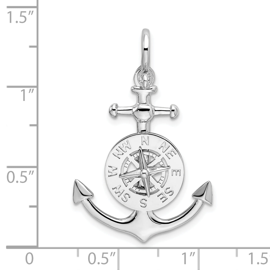 Sterling Silver 3D Small Anchor with Compass Pendant
