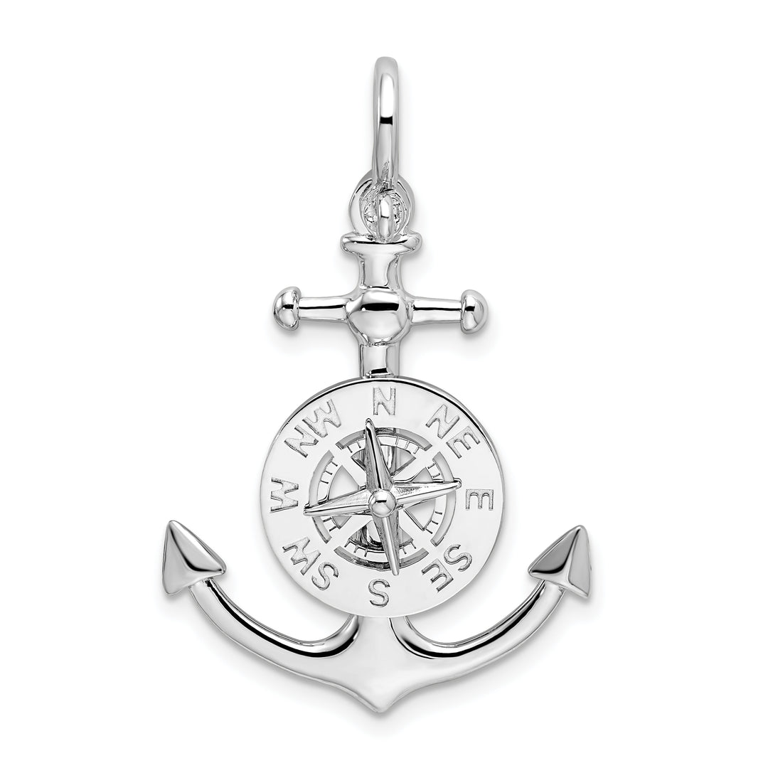 Sterling Silver 3D Small Anchor with Compass Pendant