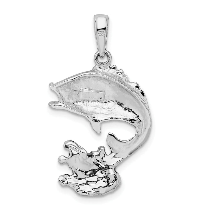 Sterling Silver Enameled Jumping Bass Fish Pendant